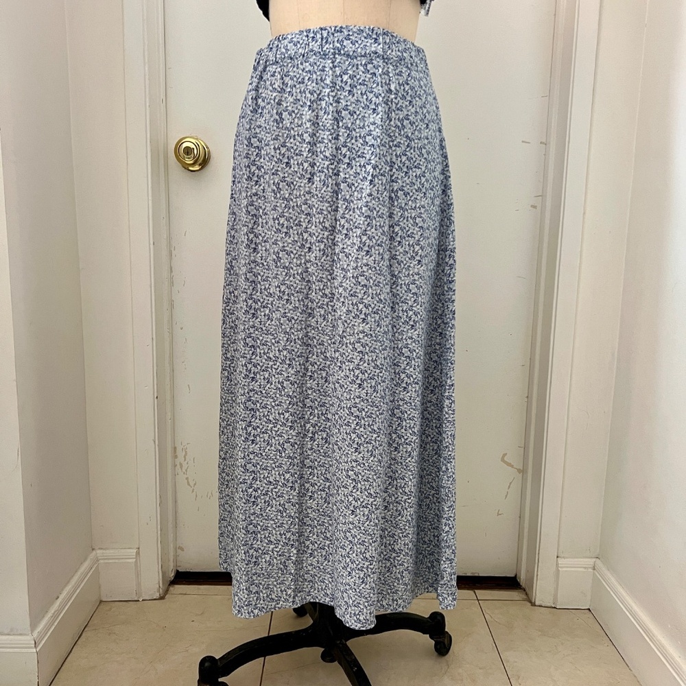 Powder Blue and White Floral Maxi Skirt